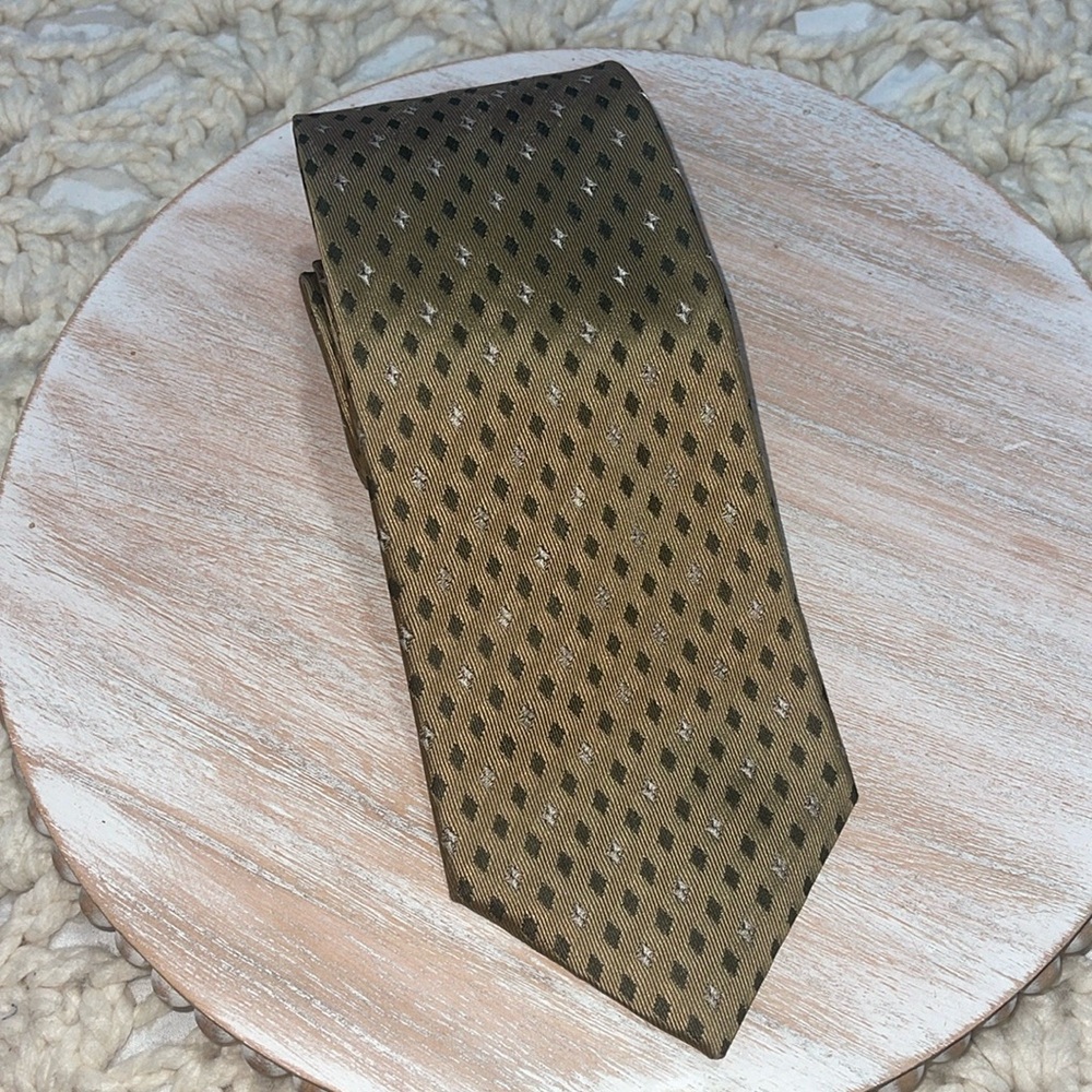 Calvin Klein Men's Olive Green Patterned Silk Tie Classic‎ Elegant Necktie